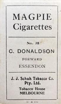 1921 J.J.Schuh Magpie Cigarettes Australian Footballers - Victorian League #38 Clyde Donaldson Back